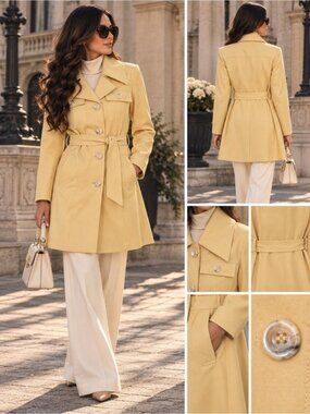 Vintage 70s Era Yellow Belted Trench Coat L 12 Union Made USA Rare Mod